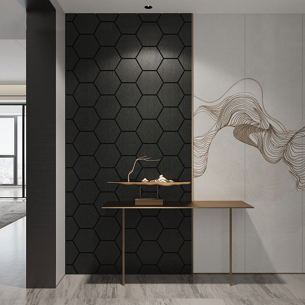 Hexagonaal Spiegel Wandpaneel 70 x 83 cm Aku : 320176