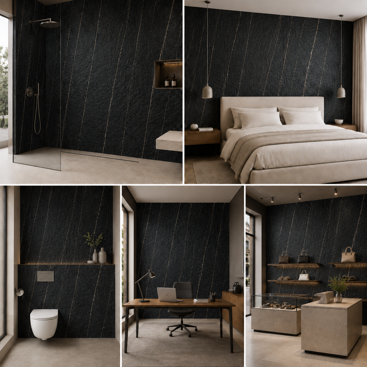 Embossed Black Spc wandpanelen 206