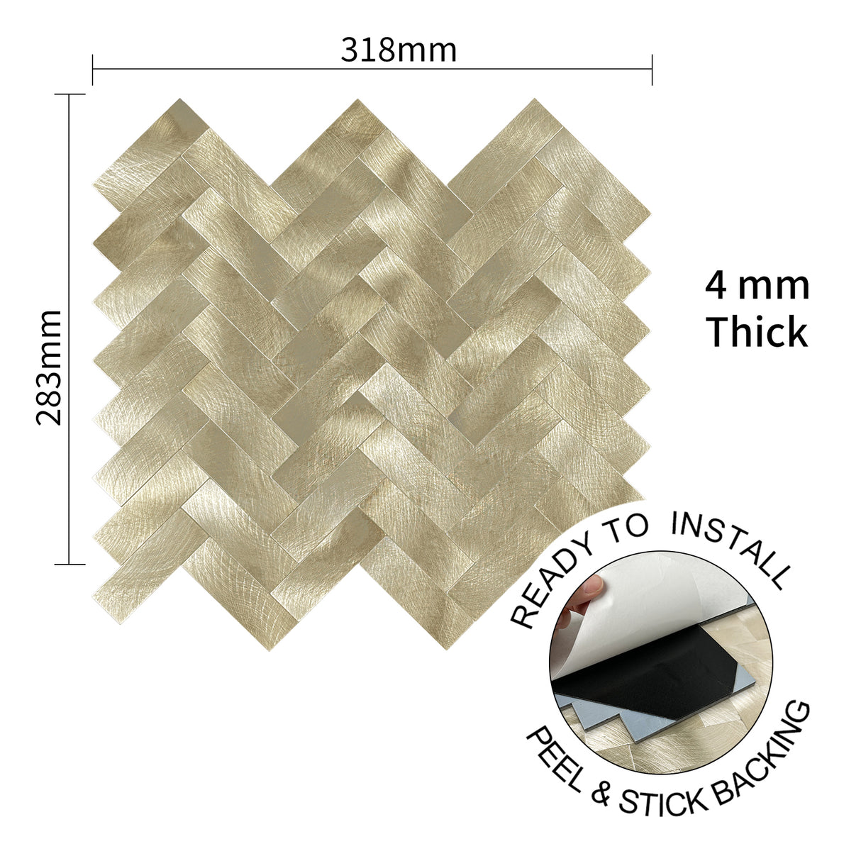 Golden Herringbone | Zelfklevende Steenstrips van Totaal Decor