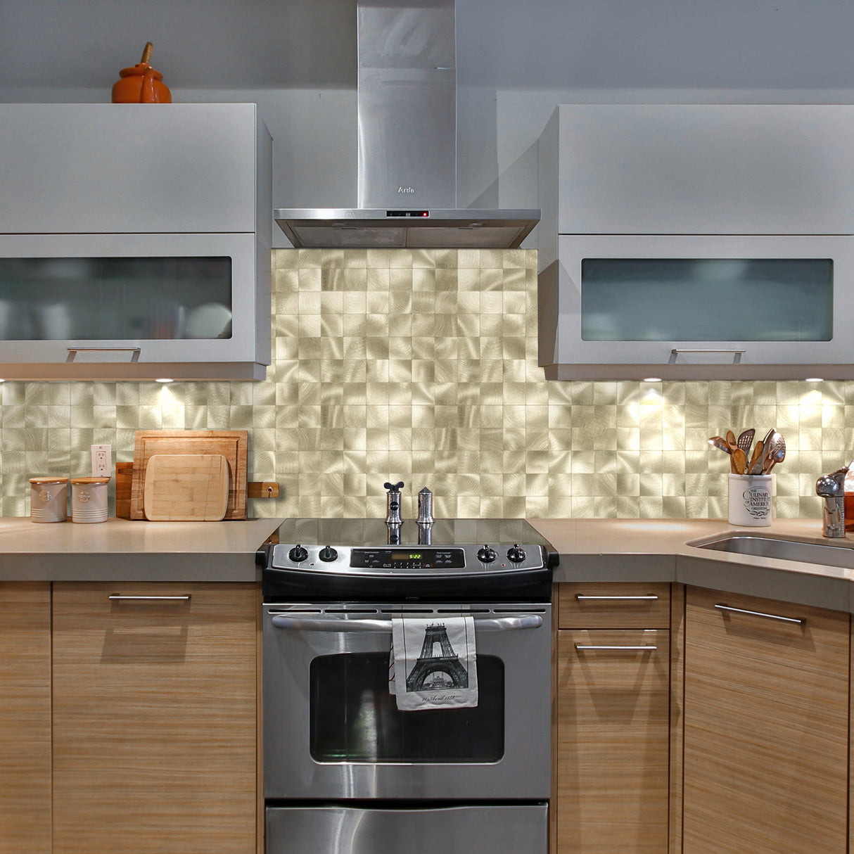 Brushed Gold Cubes | Zelfklevende Steenstrips van Totaal Decor